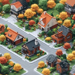 Wall Mural - Miniature Village in Autumn with Colorful Foliage