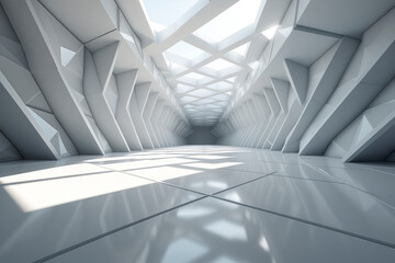Poster - White copy of polygon geometry extends space with reflections