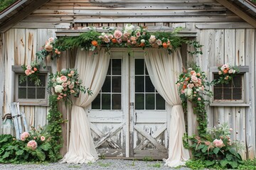 Rustic doorways decorated with vintage details for a charming wedding backdrop