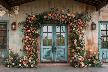 Rustic doorways decorated with vintage details for a charming wedding backdrop