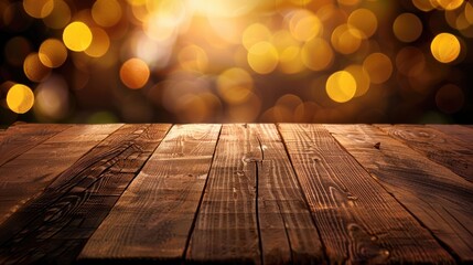 Sticker - Blank wooden table in front of a blurry background. Ideal for product display or mock-up.