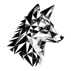 Geometric fox illustration black white polygonal design, minimalist decor, modern art