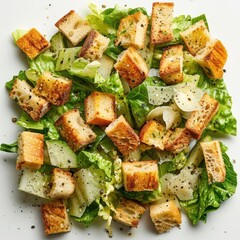 Wall Mural - A creative salad made with lettuce and crumbled bread, topped with fresh basil.