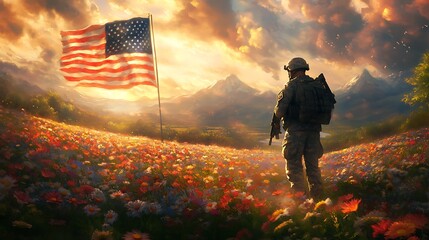 soldier with American flag