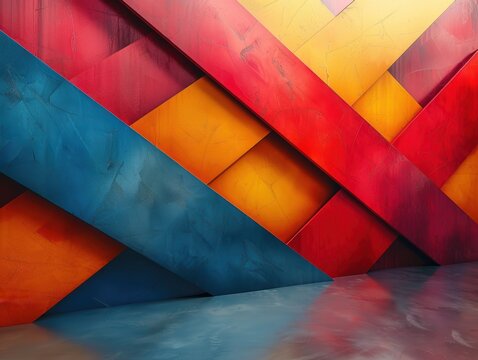 Bauhaus, geometric shapes, primary colors, bold, functional.