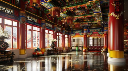 Serenity in Tibetan Architecture. Traditional interior design concept