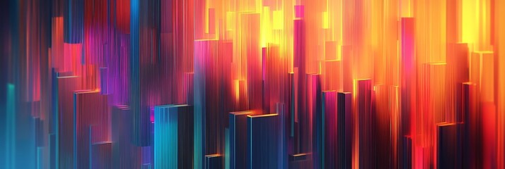 Wall Mural - Abstract Cityscape with Vibrant Colors and Light Streaks - A mesmerizing abstract cityscape featuring vibrant colors and light streaks, symbolizing urban life, energy, dynamism, technology, and innova