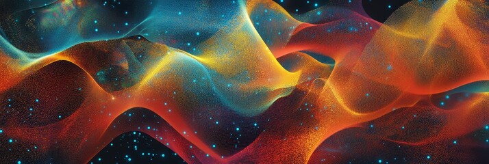 Poster - Abstract Colorful Nebula with Sparkling Stars - A captivating abstract image featuring flowing, vibrant colors, reminiscent of a cosmic nebula with shimmering stars. This image evokes themes of  space
