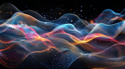 Poster - abstract digital wave background with glowing particles - a mesmerizing abstract background featurin