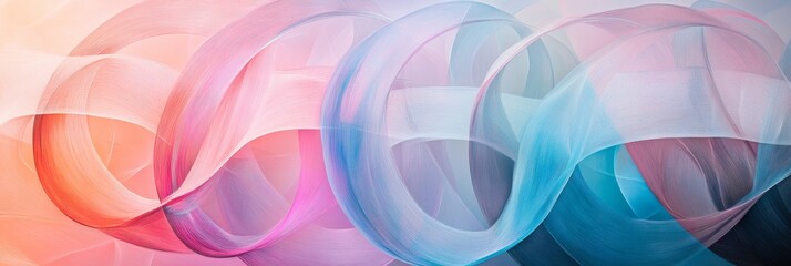 Poster - Abstract Watercolor Swirls in Pink, Blue, and White - Abstract artwork with flowing, overlapping curves in soft pink, blue, and white hues, suggesting movement and dynamism.