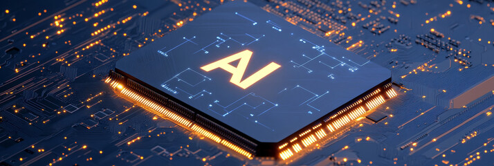Poster - AI Chip on Circuit Board - A close-up of a computer chip with the letters 