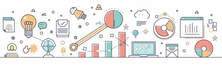 Poster - Business Growth Strategy -  Marketing and Data Analysis for Success - This illustration depicts business growth strategy, encompassing concepts like data analysis, innovation, marketing, planning, and
