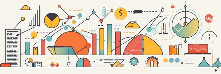 Poster - Business Growth Strategy & Data Analysis Illustration - This illustration depicts a business growth strategy through data analysis, symbolizing data visualization, charts, trends, financial growth, an