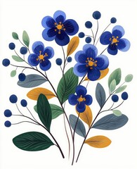 Wall Mural - Blue Floral Bouquet Illustration