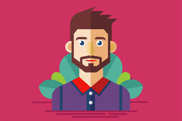 Flat Illustration of a Man with a Beard and a Red Collar