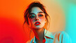 © ZattaVoga - portrait of a brunette woman wearing eyeglasses fashionable red yellow orange blue