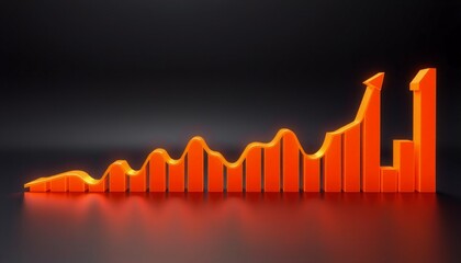 Wall Mural - dynamic 3d line graph illustrating rising trend each segment higher than the previous vibrant orange glow on sleek black background representing financial growth and control