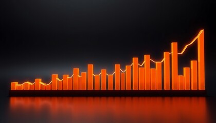 Wall Mural - dynamic 3d line graph rising from left to right glowing orange segments on sleek black backdrop illustrating financial growth and control minimalist luxury aesthetic high-de