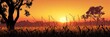 © Tida - Golden Sunset Over Grassy Field - A serene sunset paints the sky with warm hues as tall grasses sway gently in the breeze. Silhouettes of trees stand tall against the vibrant sky, creating a tranquil