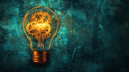 Poster - illuminating innovation: gears and ideas intertwined - a glowing light bulb filled with intricate ge