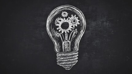 Poster - light bulb with gears - creativity and innovation - a hand-drawn light bulb with gears inside, symbo