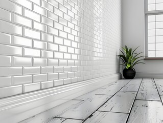 Poster - Minimalist Modern White Subway Tile Background for Product Display Mockup