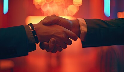 Two men shake hands in a business meeting