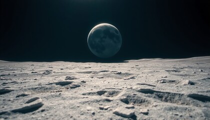 moon s cratered landscape with earth in the sky light mode showing lunar textures first-person persp
