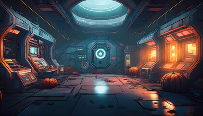 Wall Mural -  Abandoned Space Station on Halloween- A haunting Halloween scene set in an abandoned space _1(4)