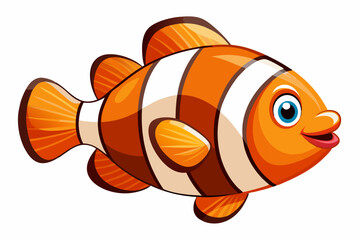 Wall Mural - Cartoon Illustration of a Smiling Orange and White Clownfish