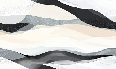 Wall Mural - Abstract pattern with wavy lines, textured shapes and subtle shades of grey, black and white.