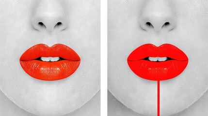 Wall Mural -   Two women's lips with red lipstick sticks protruding from their mouths