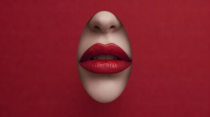 Wall Mural -   Mannequin's face with red lips in front of white dummy head against red backdrop