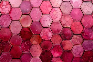 Wall Mural - Abstract background of hexagonal tiles in shades of pink and red