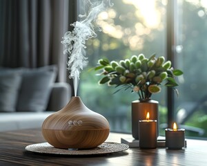 Canvas Print - Peaceful Aroma Diffuser with Soothing Vapors Creating Tranquil Ambiance