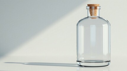 Wall Mural - Empty Glass Bottle with Cork Stopper on a White Background