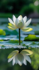 Poster - Lotus Flower Lakeside Bloom Buddhism, Hinduism Religion Spiritual Symbol - Generative AI