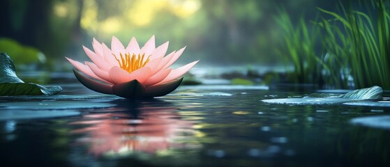 Poster - Lotus Flower Lakeside Bloom Buddhism, Hinduism Religion Spiritual Symbol - Generative AI