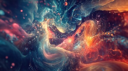 Canvas Print - Cosmic Nebula with Swirling Colors and Glittering Dust