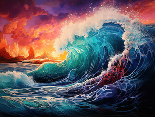 Wall Mural - Excellent Waves of rainbow colours and pride star