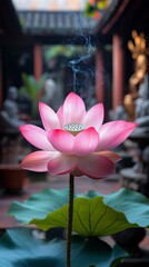 Poster - Lotus Flower Temple Garden Buddhism, Hinduism Religion Spiritual Symbol - Generative AI