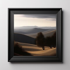 Wall Mural - Large landscape oriented white canvas in wooden frame at wall in interior. Template for your content. 3D illustration.