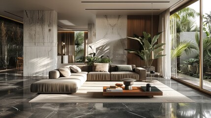 Wall Mural - Chic living area with comfy couch and plant