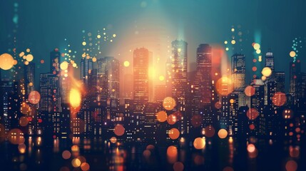 Wall Mural - Abstract cityscape with glowing lights and towering buildings 