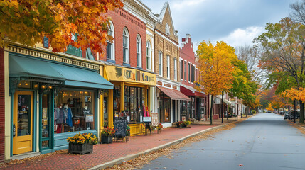 Autumn small town main street in the United States of America