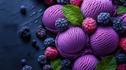 Wall Mural - Frozen berries and mint combine to create a purple ice cream sorbet. Berries-flavored purple sorbet.