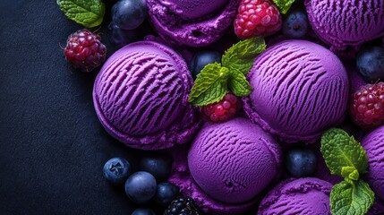 Wall Mural - Frozen berries and mint combine to create a purple ice cream sorbet. Berries-flavored purple sorbet.