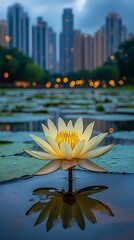 Poster - Lotus Flower Urban Oasis Buddhism, Hinduism Religion Spiritual Symbol - Generative AI