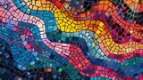 Colorful abstract mosaic art featuring wavy patterns and vibrant colors