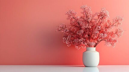 Sticker - Soft Pastel Coral Floral Bouquet in Vase for Product Presentation on Empty Backdrop